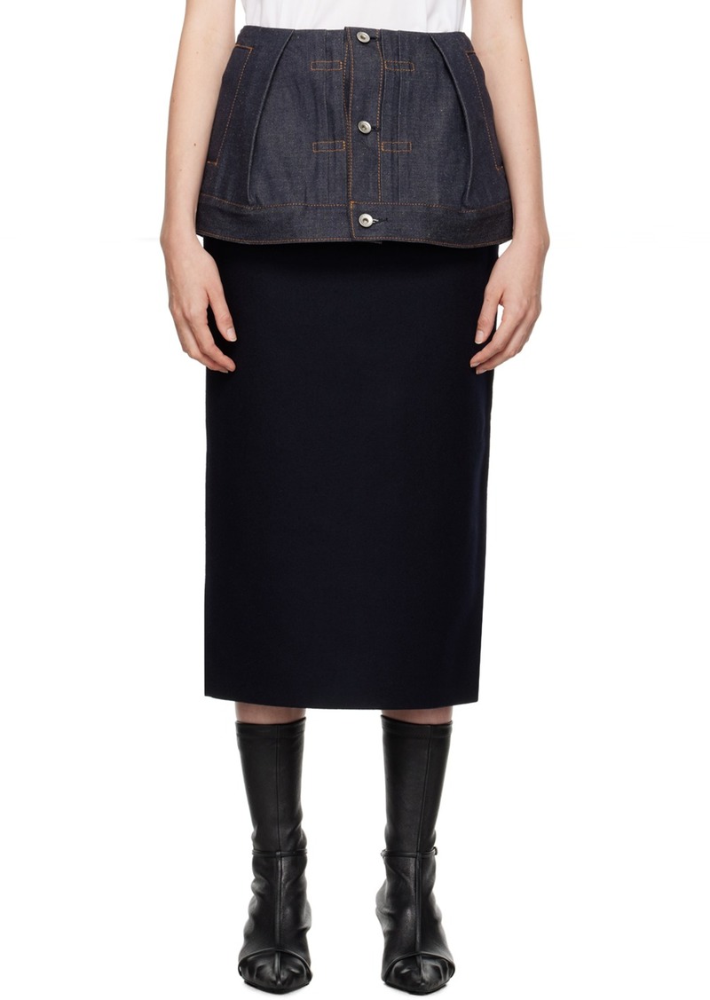 sacai Navy Paneled Midi Skirt