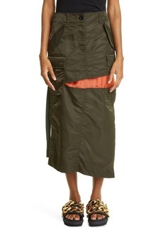 Sacai Nylon Midi Skirt in Dark Khaki at Nordstrom