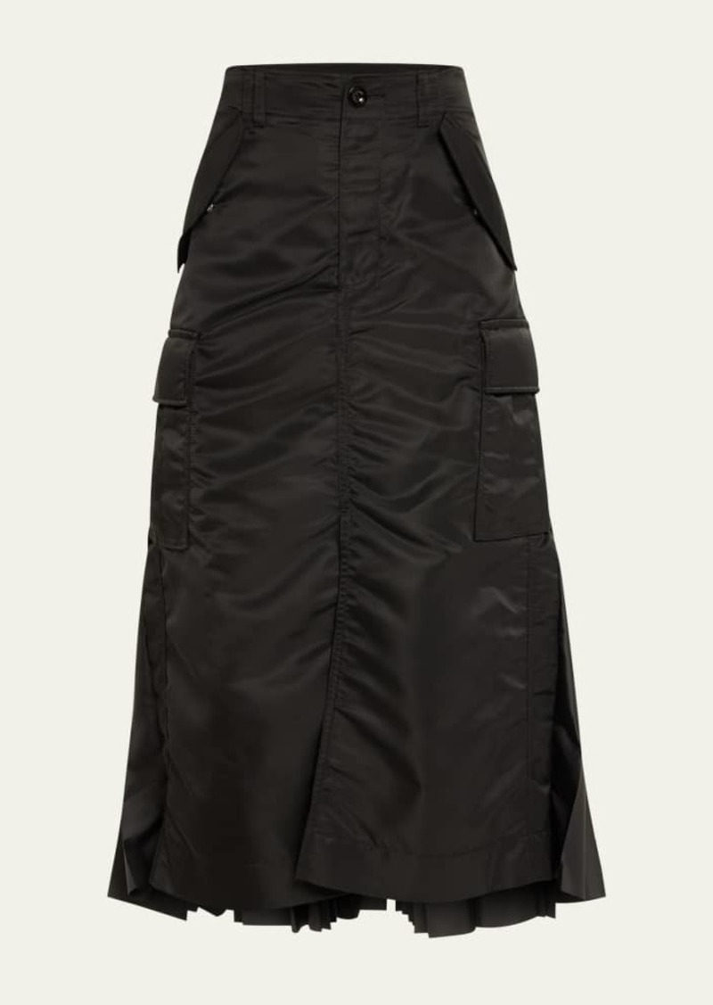 SACAI Nylon-Twill Pleated Cargo Midi Skirt