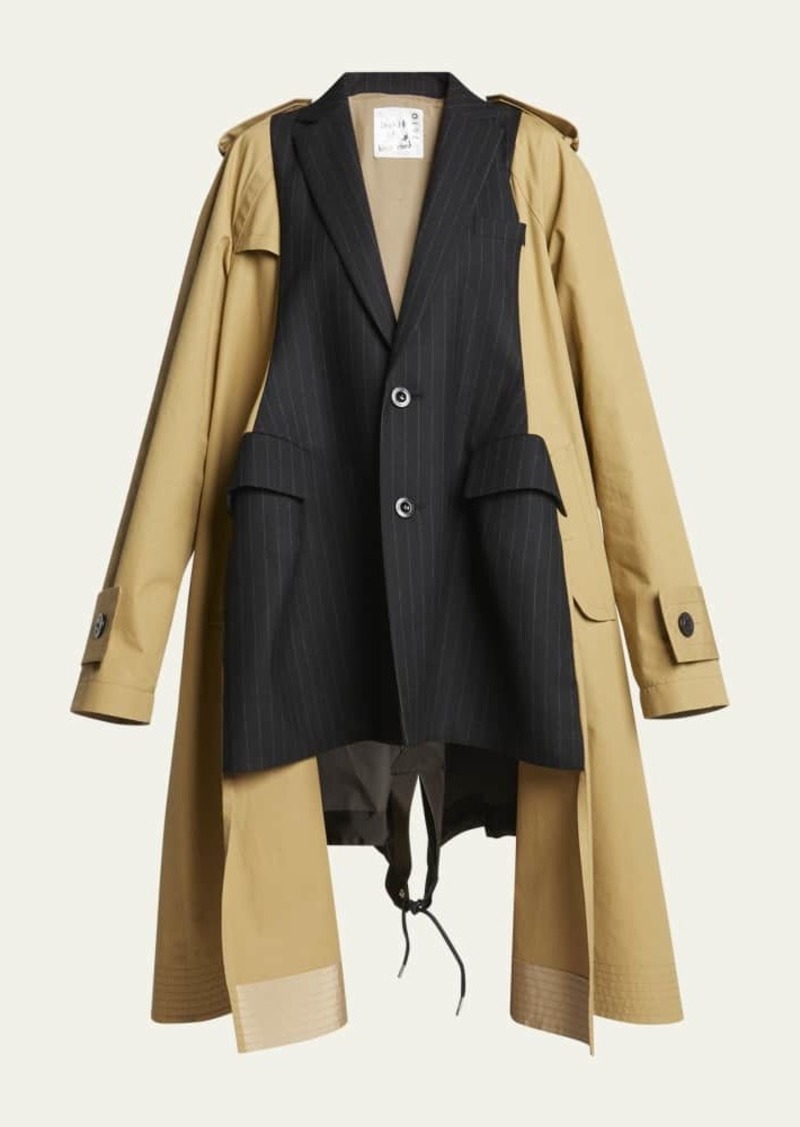 SACAI Pinstripe Blazer and Parka Detail Trench Coat