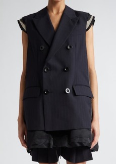 Sacai Pinstripe Mixed Media Double Breasted Vest