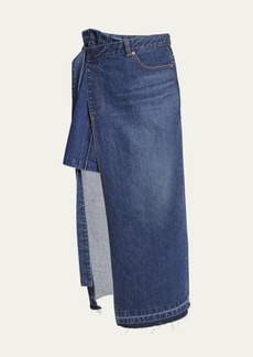 SACAI Pleated Denim Skirt with Belted Overlay
