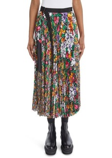 Sacai Pleated Mixed Floral Print Skirt