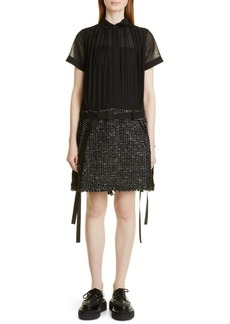 Sacai Pleated Mixed Media Dress in Black at Nordstrom