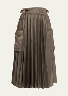 SACAI Pleated Nylon Twill Midi Skirt