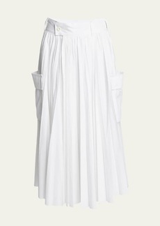 SACAI Pleated Poplin Midi Skirt with Pocket Detail