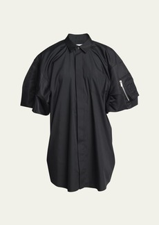 SACAI Puff Nylon Sleeve Wool Shirting Mini Dress