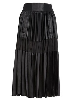 Sacai Sheer Inset Pleated Satin Midi Skirt