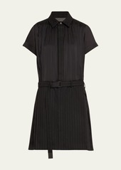 SACAI Short Belted Wool Pleated Shirt Dress