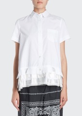 SACAI Short-Sleeve Button-Down Ruffled-Hem Shirt