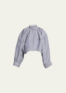 SACAI Stripe Exaggerated-Sleeve Cocoon Cropped Top