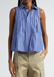 Sacai Stripe Sleeveless Cotton Poplin Button-Up Shirt at Nordstrom
