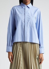 Sacai Thomas Mason Stripe Pleated Cotton Poplin Button-Up Shirt