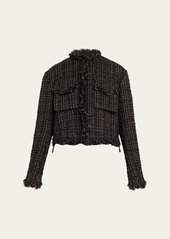 SACAI Tweed Boxy Puffer Back Cropped Jacket