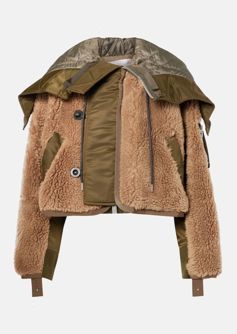 Sacai Twill-trimmed faux fur jacket