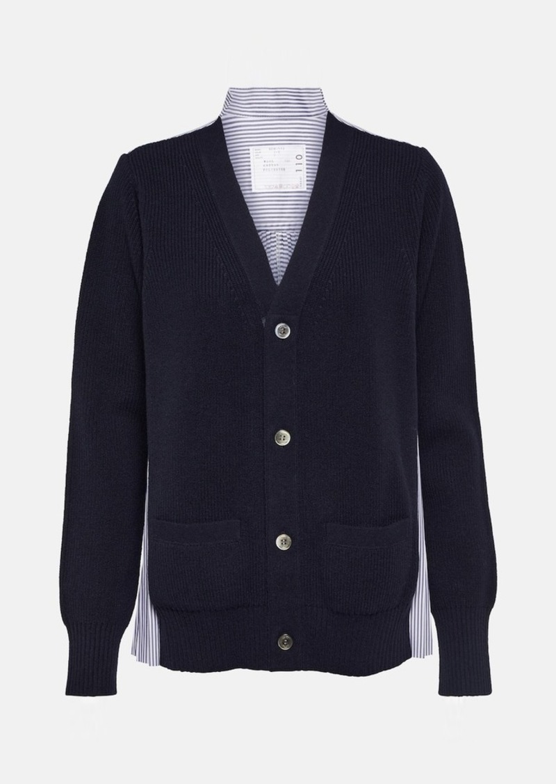 Sacai Wool and cotton poplin cardigan