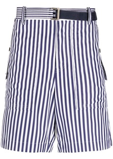 Sacai vertical-stripe print cotton shorts
