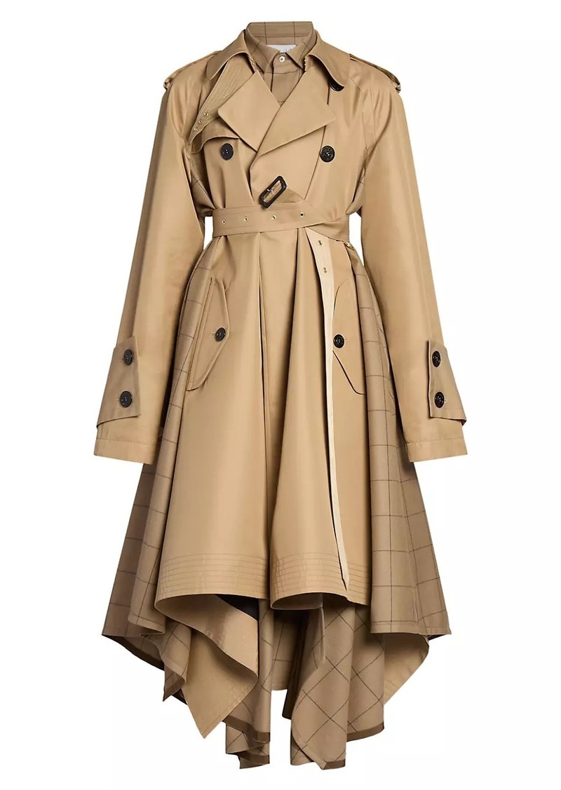 Sacai Windowpane Check Gabardine Trench Coat