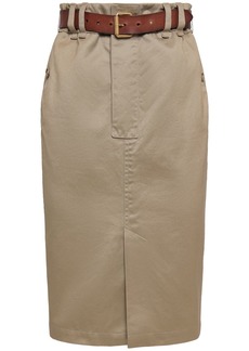 Saint Laurent Cotton Gabardine Midi Skirt