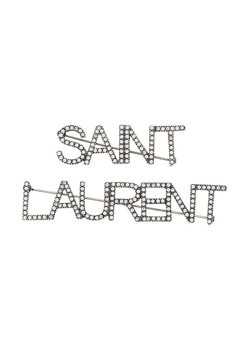 Saint Laurent crystal-logo brooch