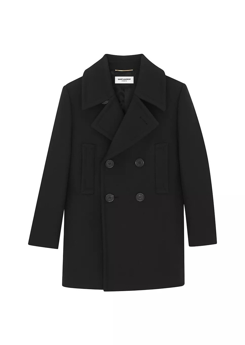 Saint Laurent Double-Breasted Peacoat in Wool