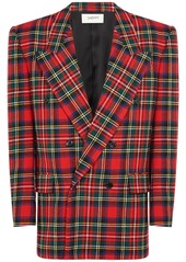 Saint Laurent Double Breasted Plaid Wool Blend Jacket