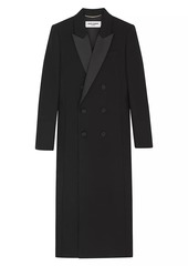 Saint Laurent Double Breasted Tuxedo Coat In Crepe Wool