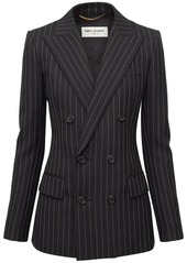 Saint Laurent Double Breasted Wool Pinstriped Jacket