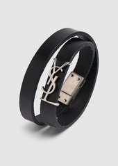 Saint Laurent Double Wrap Ysl Leather Bracelet