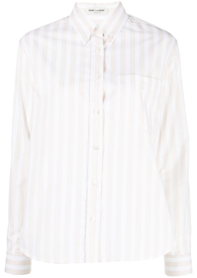 Saint Laurent embroidered-logo striped shirt