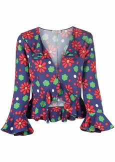 Saint Laurent floral-print ruffled blouse