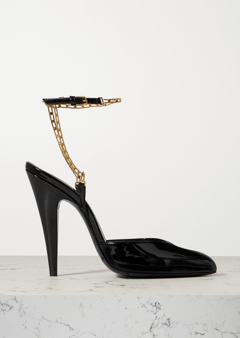 Saint Laurent Claw Chain-embellished Patent-leather Pumps in Black
