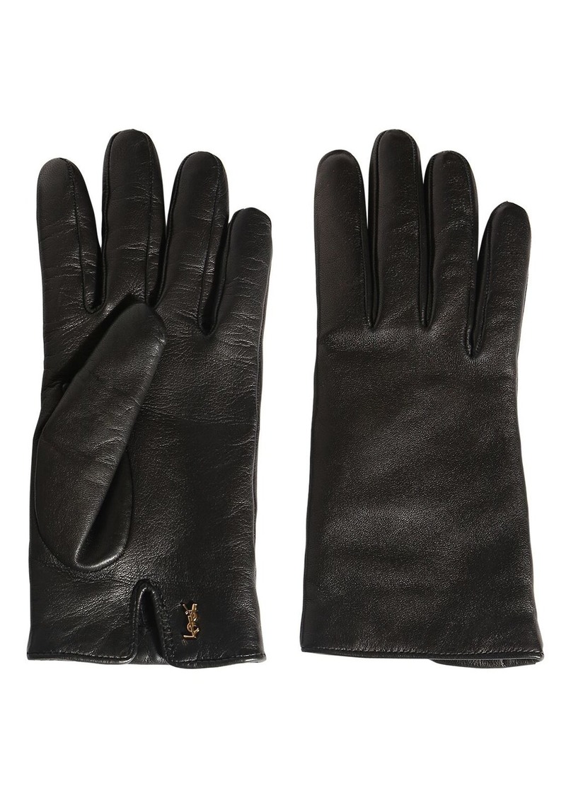 Saint Laurent Leather & Cashmere Short Gloves