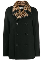Saint Laurent leopard print collar double-breasted coat