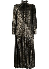 Saint Laurent leopard print pleated midi dress