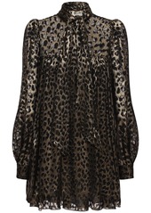 Saint Laurent Leopard Print Sheer Satin Mini Dress