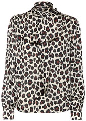 Saint Laurent Leopard Print Silk Satin Shirt W/bow