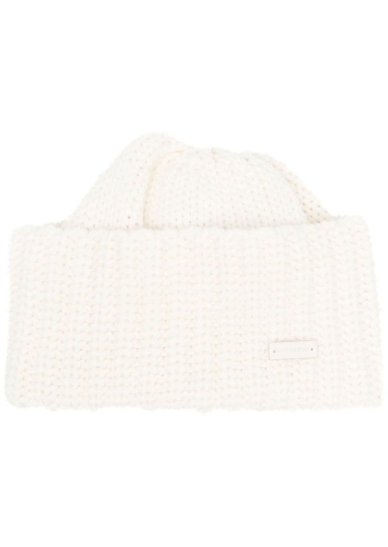 Saint Laurent logo-plaque chunky knit cashmere beanie