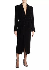 Saint Laurent Long Belted Coat In Cupro Velvet