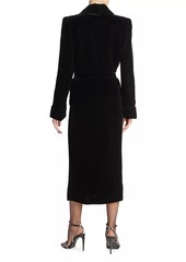 Saint Laurent Long Belted Coat In Cupro Velvet