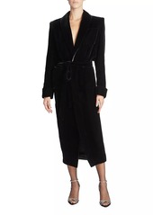 Saint Laurent Long Belted Coat In Cupro Velvet