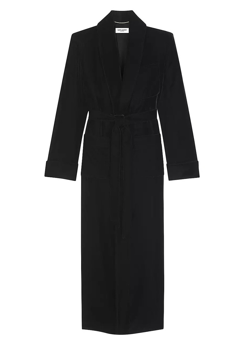 Saint Laurent Long Belted Coat In Cupro Velvet