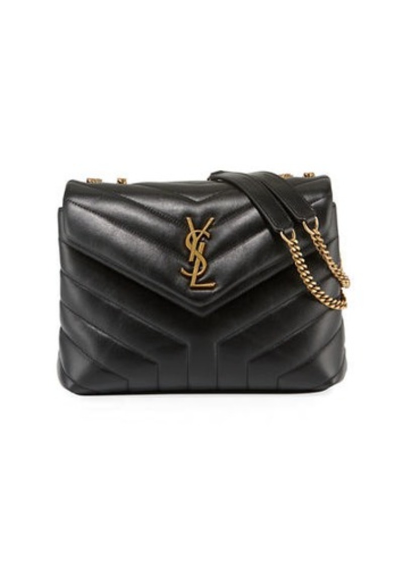 Saint Laurent Loulou Monogram YSL Small V-Flap Chain Shoulder Bag - Lt. Bronze Hardware | Handbags