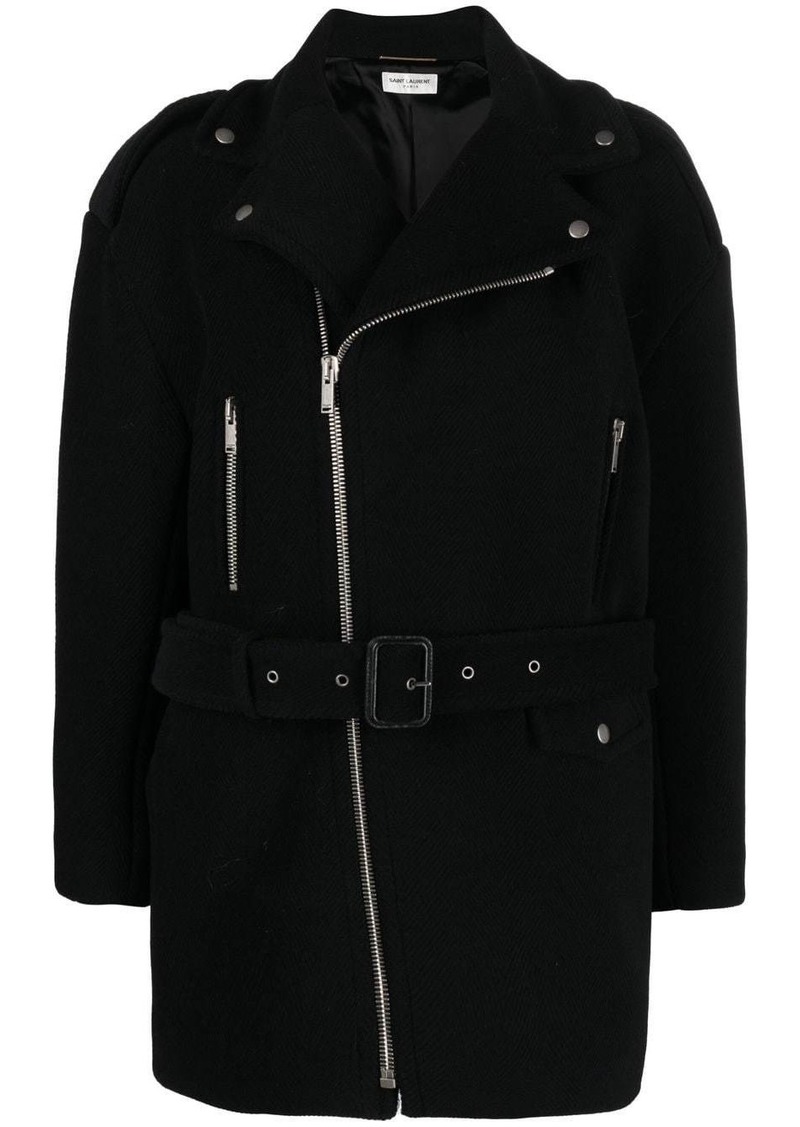 Saint Laurent notched-collar zip-fastening coat
