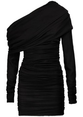 Saint Laurent One Shoulder Draped Silk Dress