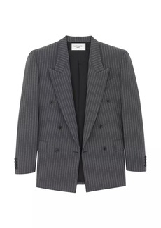 Saint Laurent Oversized Blazer In Striped Wool Flannel