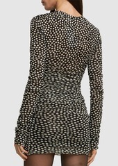 Saint Laurent Printed Draped Tech Mini Dress
