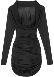 Saint Laurent ruched curved-hem long-sleeve dress