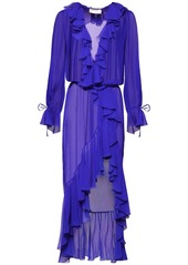 Saint Laurent Ruffled Sheer Silk Muslin Midi Dress