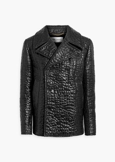 Saint Laurent - Double-breasted faux croc-effect leather jacket - Black - FR 38